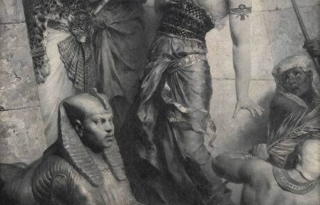 Detailreiche Darstellung historischer Figuren in Gewändern und mit Accessoires, ein herausragendes Kunstwerk für Auktionen.