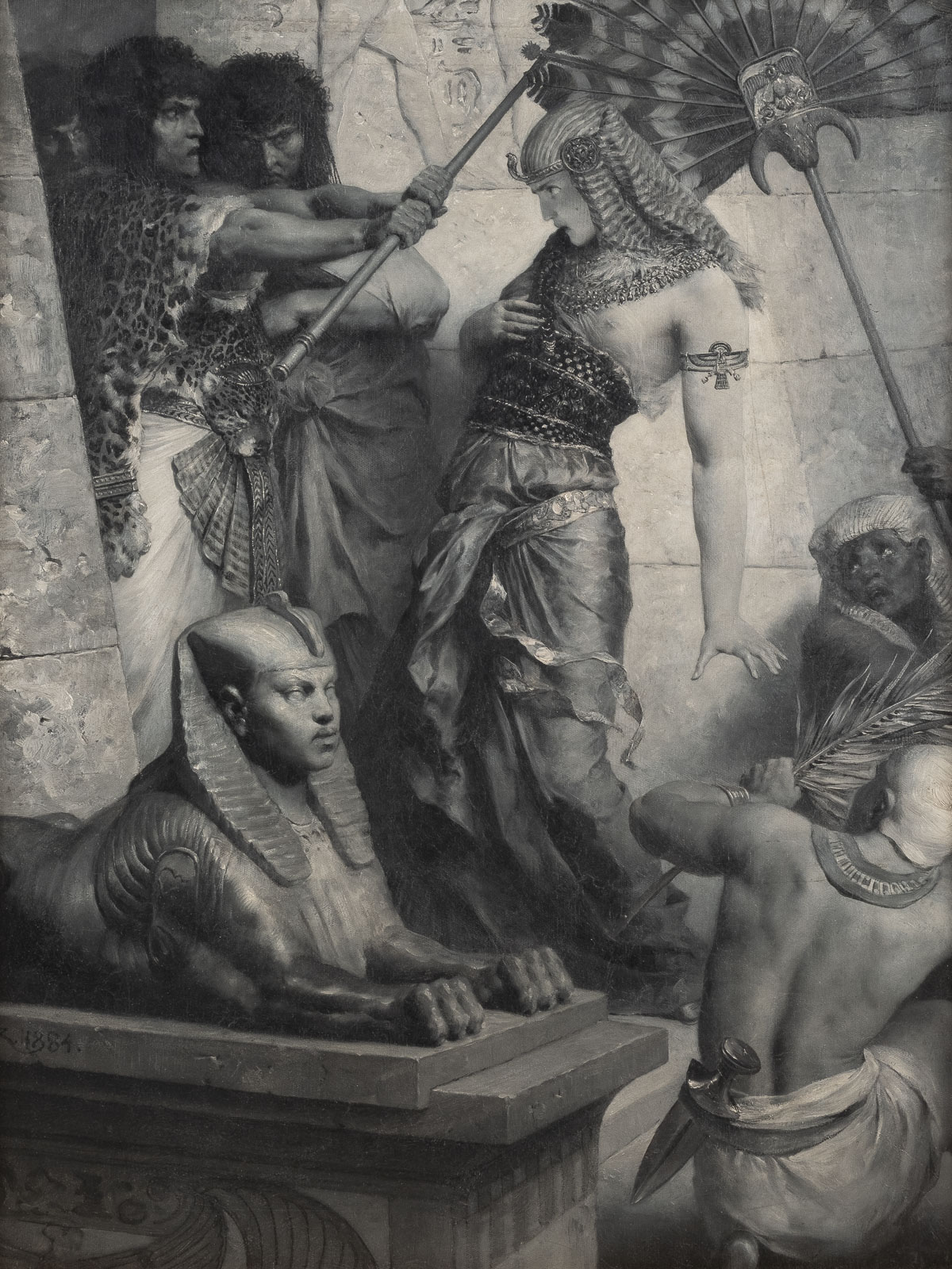 FERDINAND KELLER 1842 Karlsruhe – 1922 Baden-Baden Die Wächter des Tempels (1884 Detailreiche Darstellung historischer Figuren in Gewändern und mit Accessoires, ein herausragendes Kunstwerk für Auktionen.