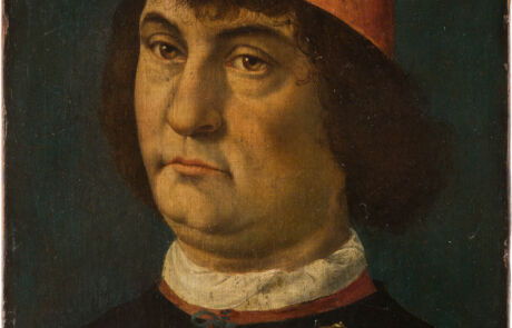 BILDNIS DES PIETRO PERUGINO Porträt eines ernsten Mannes im historischen Gewand, präsentiert bei einer Kunstauktion von Hargesheimer.